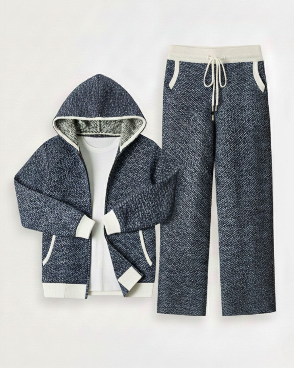 Cashmere & wool set hooded Cardigan & Pants