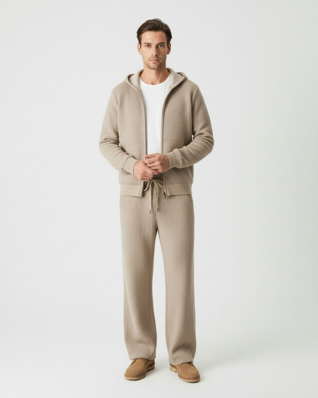 Cashmere & wool set hooded Cardigan & Pants