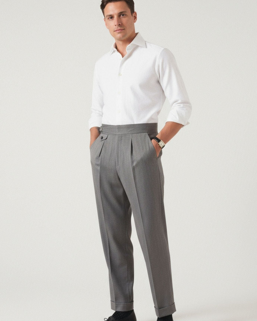Business Grey Trousers Herringbone
